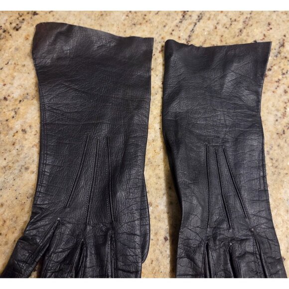 Vintage Womens Size M 7 Black Leather Formal 10.5" Long Gloves Kerrybrooke - Picture 4 of 16